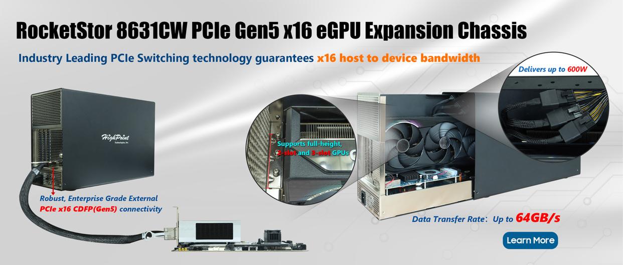 HighPoint 推出高性能显卡扩展解决方案：RocketStor 8631CW，PCIe 5.0×16 带宽优化